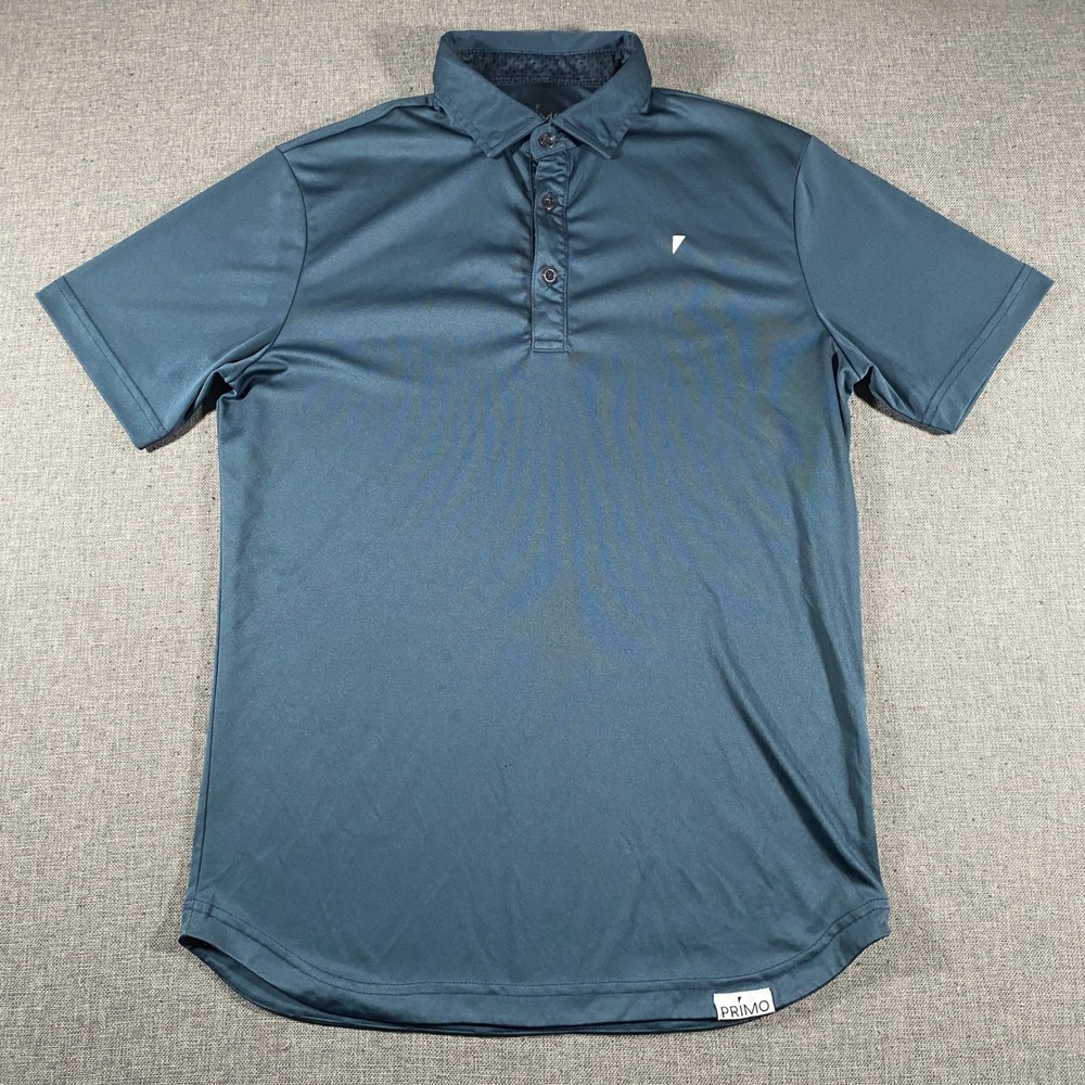 Primo Golf Polo Shirt Mens Medium Blue Short Sleeve Performance Curved Hem